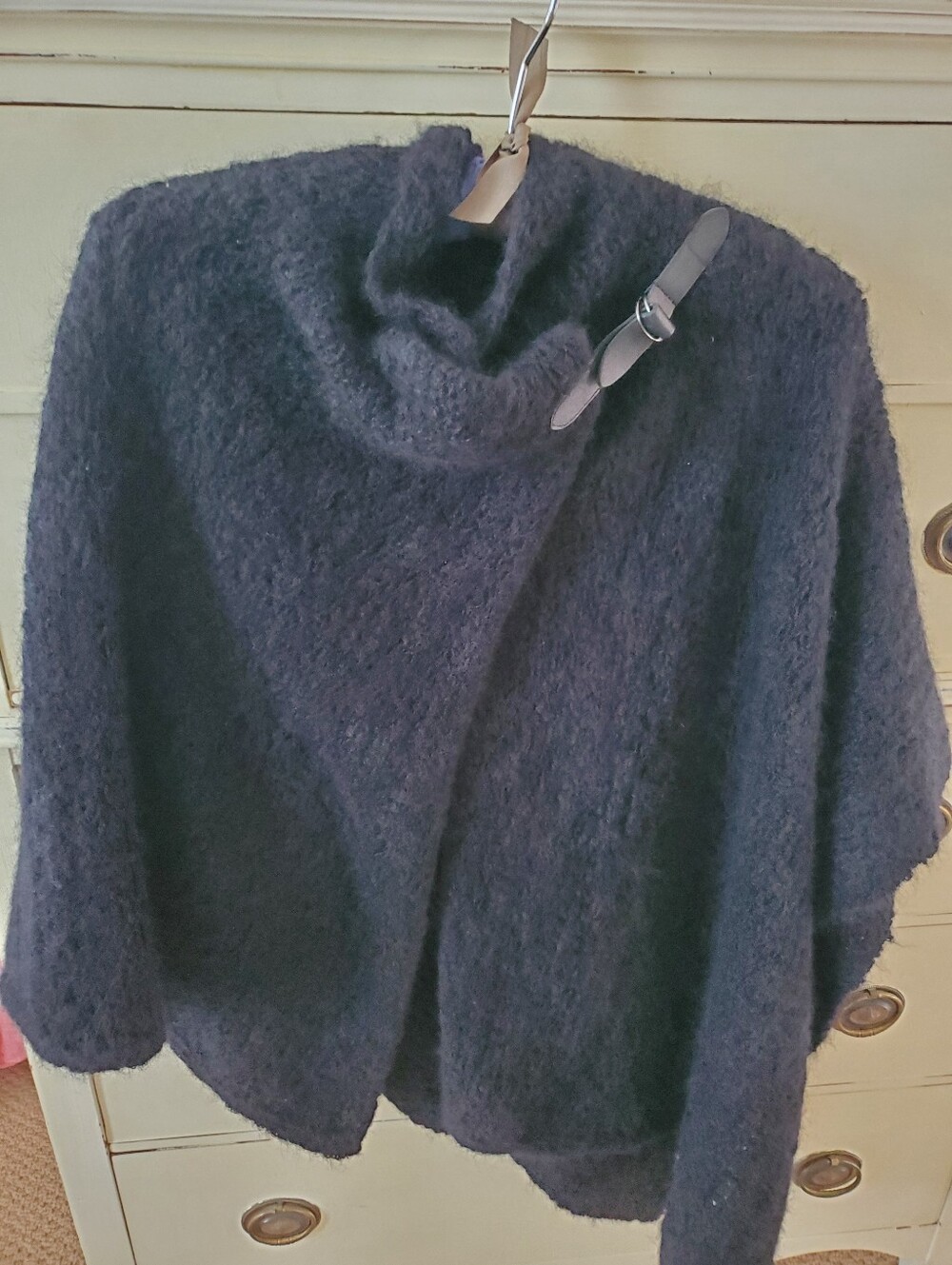 Eileen Fisher Soft Black Funnel-Neck Mohair-Blend Poncho